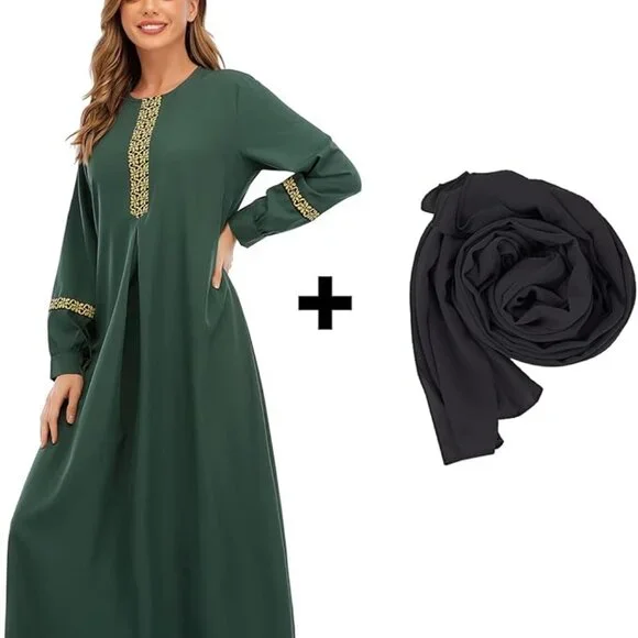 Abetteric Women's Muslim Abaya Dress w/ Hijab Zipper Islamic Robe Pockets Maxi P - Picture 7 of 16